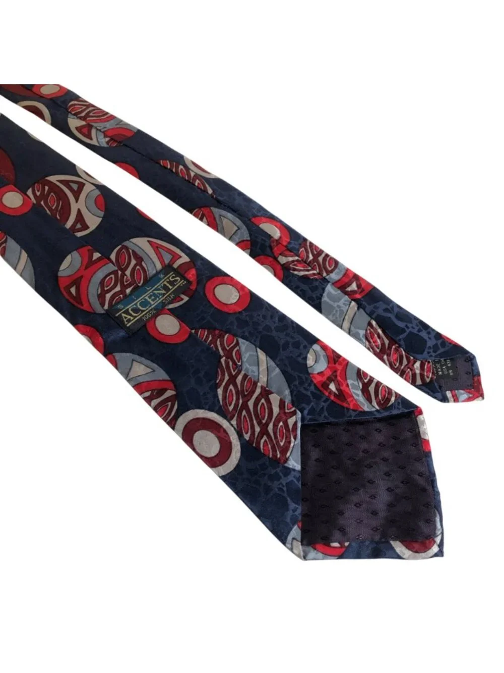 Silk Accents Blue Red Geometric Mens Silk Tie Accessory Office Work Dad Gift USA